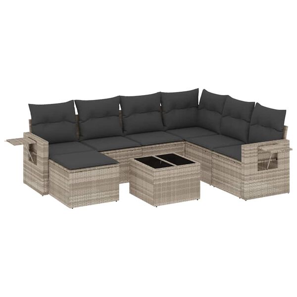 vidaXL Salon de jardin 8 pcs avec coussins gris clair résine tressée