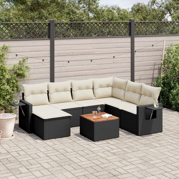 vidaXL Salon de jardin 8 pcs avec coussins noir r&eacute;sine tress&eacute;e