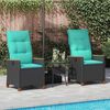vidaXL Chaise de jardin inclinable Noir et turquoise polyrotin