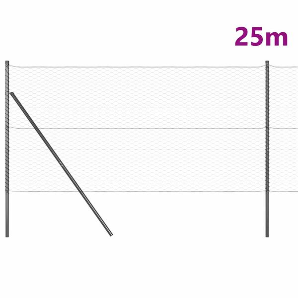 vidaXL Poteau de cl&ocirc;ture. Gris 25 x 1 m (treillis de 36 mm) Acier