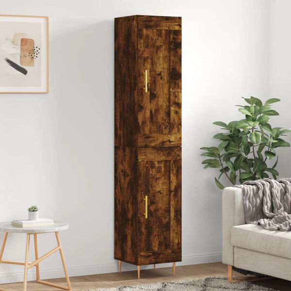 vidaXL Buffet haut Ch&ecirc;ne fum&eacute; 34,5x34x180 cm Bois d'ing&eacute;nierie