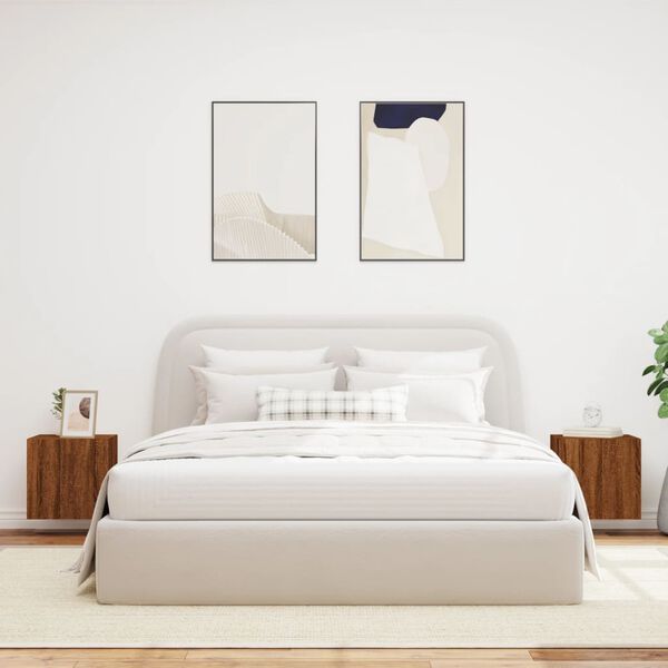 vidaXL Meubles TV muraux lumi&egrave;res LED 2 pcs ch&ecirc;ne marron 40,5x35x40 cm