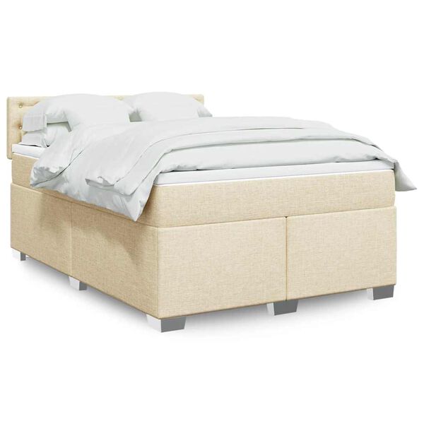 vidaXL Sommier &agrave; lattes de lit avec matelas Cr&egrave;me 140x190 cm Tissu