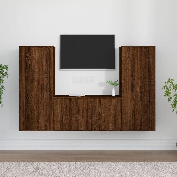 vidaXL Ensemble de meubles TV 3 pcs Ch&ecirc;ne marron Bois d'ing&eacute;nierie