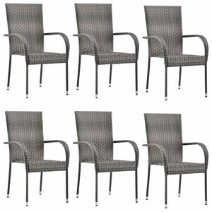 vidaXL Chaises empilables d'ext&eacute;rieur lot de 6 Gris R&eacute;sine tress&eacute;e