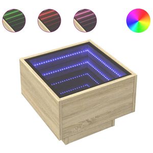 vidaXL Table de chevet avec LED infini ch&ecirc;ne sonoma 40x40x30 cm