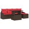 vidaXL Ensemble de canap&eacute; de jardin 6 pc Marron et rouge polyrotin