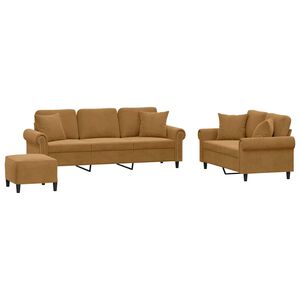 vidaXL Ensemble de canap&eacute;s 3 pcs avec coussins marron velours