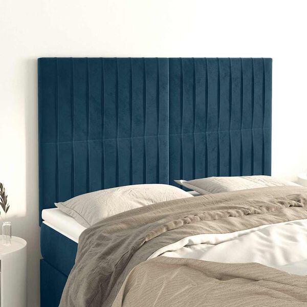 vidaXL T&ecirc;te de lit Bleu fonc&eacute; 144 x 5 x 118/128 cm Velours