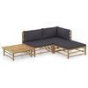 vidaXL Salon de jardin 4 pcs avec coussins gris fonc&eacute; bambou