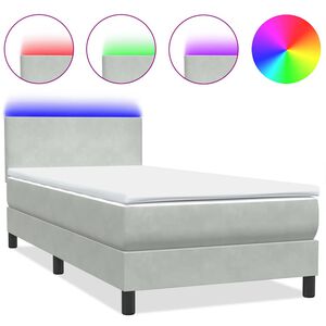 vidaXL Sommier &agrave; lattes de lit et matelas et LED gris clair 90x220 cm velours