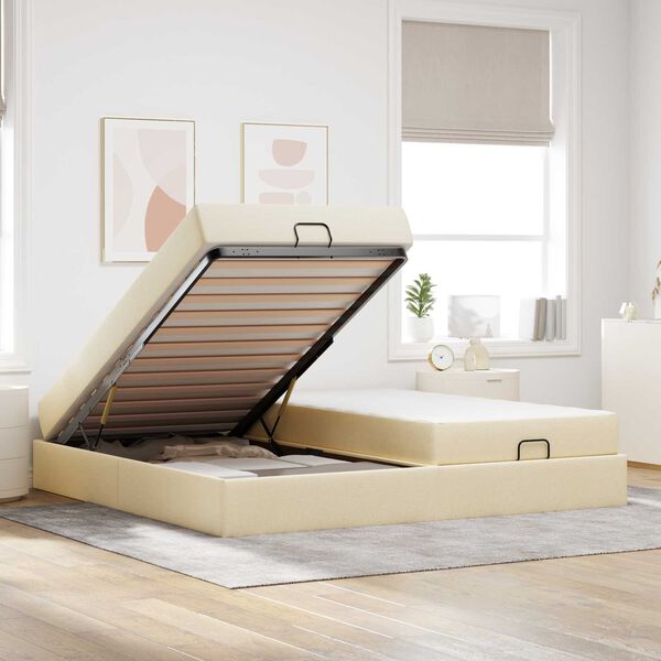 vidaXL Cadre de lit avec matelas avec matelas 2 pcs Cr&egrave;me tissu