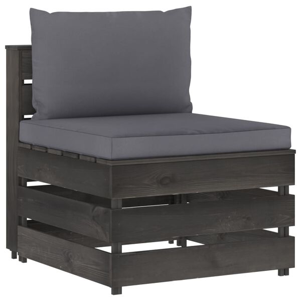 vidaXL Salon de jardin 3 pcs avec coussins Bois impr&eacute;gn&eacute; de gris