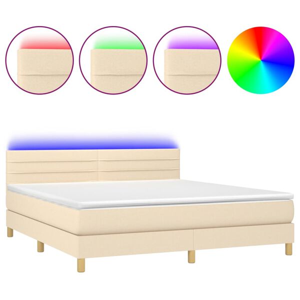 vidaXL Sommier &agrave; lattes de lit avec matelas LED Cr&egrave;me 180x200 cm Tissu