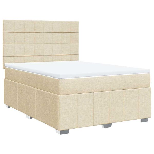 vidaXL Sommier &agrave; lattes de lit avec matelas Cr&egrave;me 140x190 cm Tissu