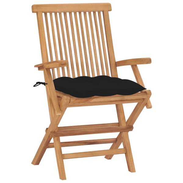 vidaXL Chaises de jardin avec coussins noir lot de 8 Bois teck massif