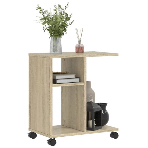 vidaXL Table d'appoint avec roues ch&ecirc;ne sonoma bois d'ing&eacute;nierie