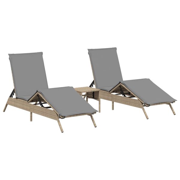 vidaXL Chaises longues lot de 2 avec table beige r&eacute;sine tress&eacute;e