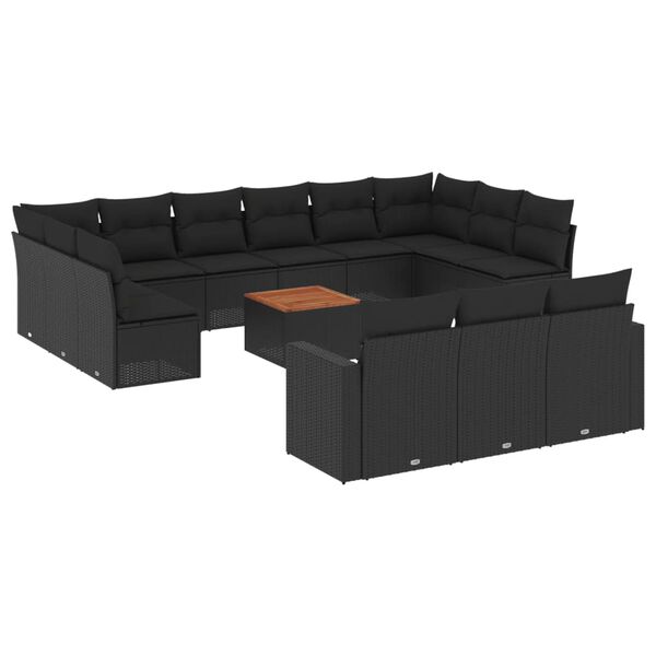 vidaXL Salon de jardin avec coussins 14 pcs noir r&eacute;sine tress&eacute;e