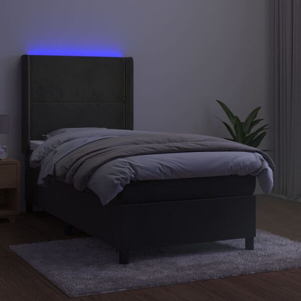 vidaXL Sommier &agrave; lattes de lit matelas LED Gris fonc&eacute; 90x200cm Velours