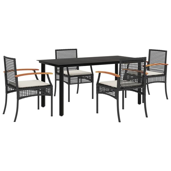 vidaXL Ensemble à manger de jardin coussins 5pcs Noir Résine tressée