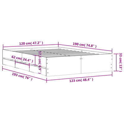vidaXL Cadre de lit et tiroirs chêne marron 120x190 cm bois ingénierie