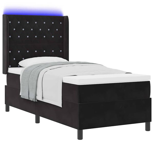 vidaXL Lit &agrave; ressorts avec matelas avec LED Noir 100 x 200 cm Velours