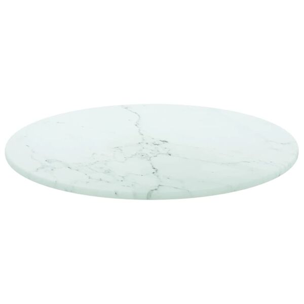 vidaXL Dessus de table blanc &Oslash;30x0,8cm verre tremp&eacute; avec design marbre