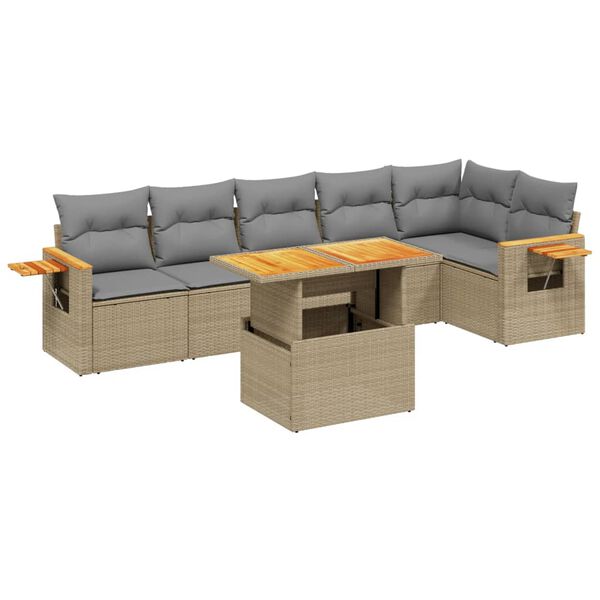 vidaXL Salon de jardin avec coussins 7 pcs beige r&eacute;sine tress&eacute;e