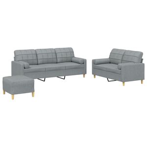 vidaXL Ensemble de canap&eacute;s 3 pcs coussins gris clair tissu