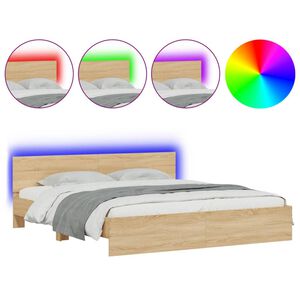 vidaXL Cadre de lit avec LED sans matelas ch&ecirc;ne sonoma 200x200 cm