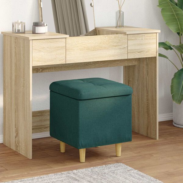 vidaXL Pouf de rangement avec coussin Vert fonc&eacute; 40 x 40 x 45 cm tissu