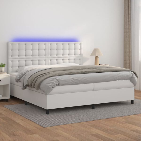 vidaXL Sommier &agrave; lattes de lit avec matelas et LED Blanc 200x200 cm