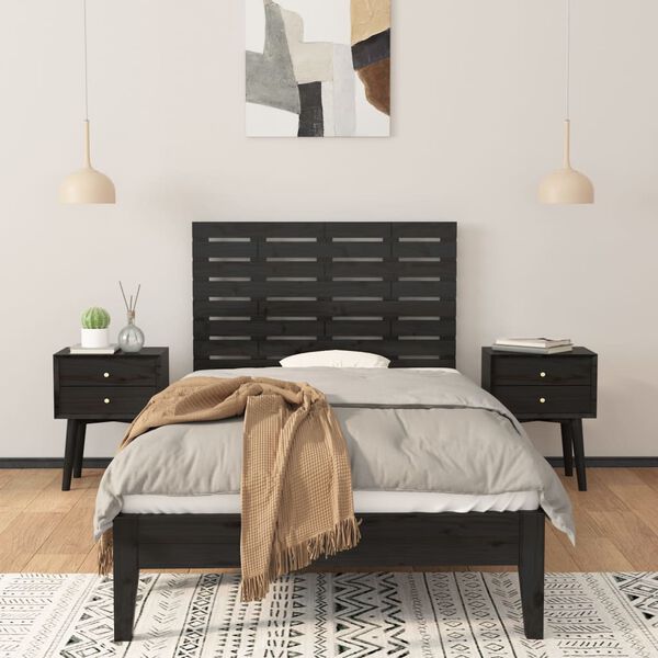 vidaXL Tête de lit murale Noir 81x3x63 cm Bois massif de pin