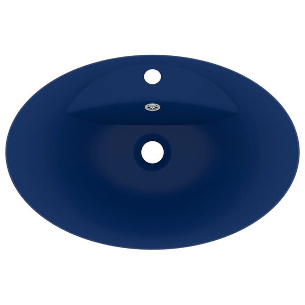 vidaXL Lavabo ovale &agrave; trop-plein Bleu fonc&eacute; mat 58,5x39 cm C&eacute;ramique