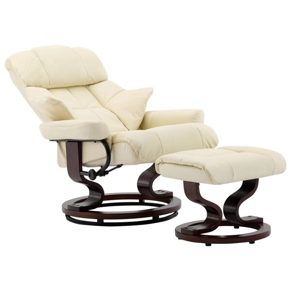 vidaXL Fauteuil inclinable et repose-pied cr&egrave;me similicuir bois courb&eacute;