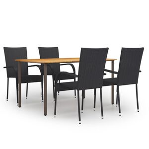 vidaXL Ensemble &agrave; manger de jardin 5 pcs R&eacute;sine tress&eacute;e Noir