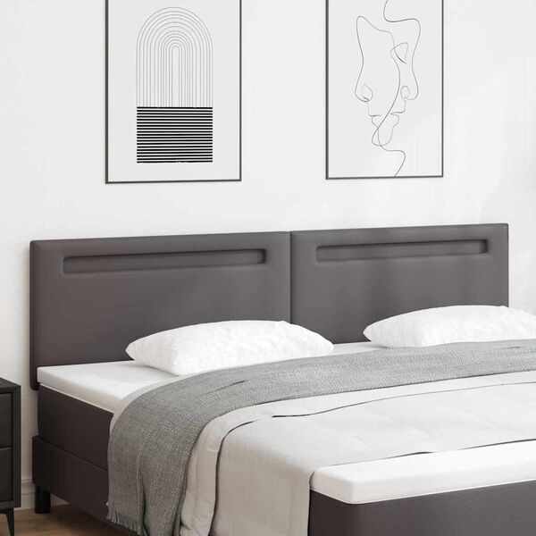 vidaXL T&ecirc;te de lit LED Gris 200 cm Cuir synth&eacute;tique