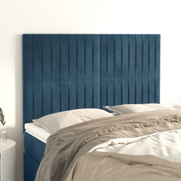 vidaXL T&ecirc;te de lit Bleu fonc&eacute; 144 x 5 x 118/128 cm Velours
