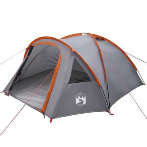 vidaXL Tente D&ocirc;me 4 personne Gris et orange taffetas Imperm&eacute;able