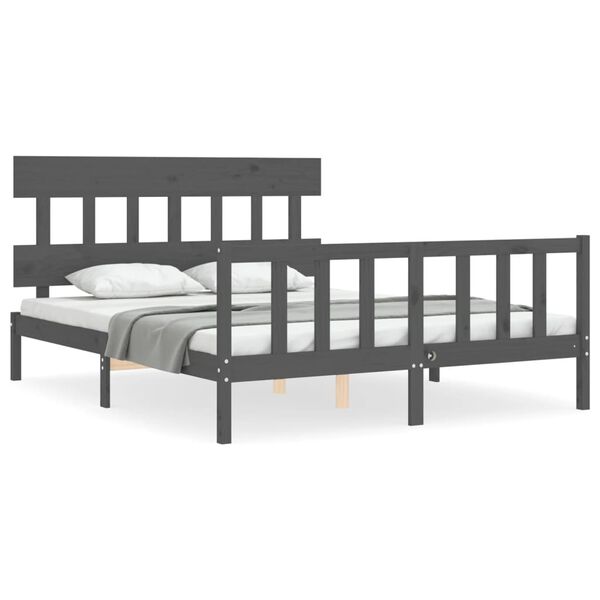 vidaXL Cadre de lit sans matelas gris bois de pin massif