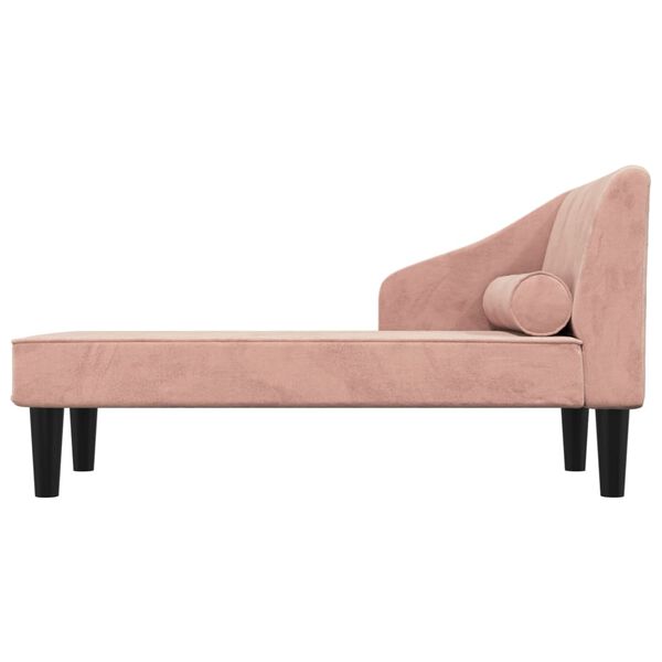 vidaXL Chaise longue avec traversin rose velours