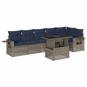 vidaXL Ensemble de canap&eacute; de jardin 7 pcs avec coussins gris r&eacute;sine tress&eacute;e