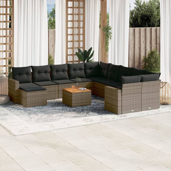 vidaXL Salon de jardin avec coussins 12 pcs gris r&eacute;sine tress&eacute;e
