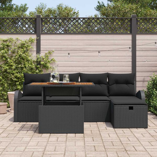 vidaXL Ensemble de canap&eacute; de jardin avec coussin 6 pcs Noir polyrotin
