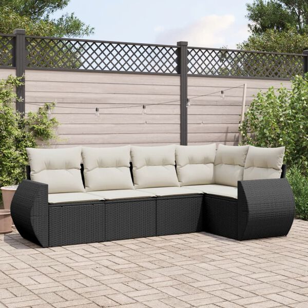 vidaXL Salon de jardin 5 pcs avec coussins noir r&eacute;sine tress&eacute;e