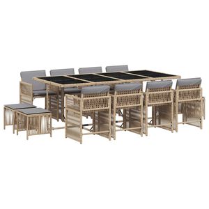 vidaXL Ensemble &agrave; manger de jardin coussins 13 pcs m&eacute;lange beige rotin