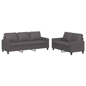 vidaXL Ensemble de canap&eacute;s 2 pcs avec coussins Gris Similicuir