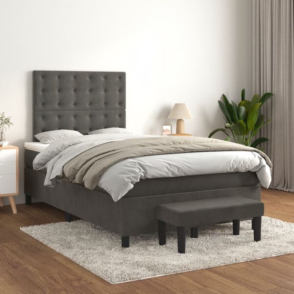 vidaXL Sommier &agrave; lattes de lit et matelas Gris fonc&eacute; 120x200cm Velours
