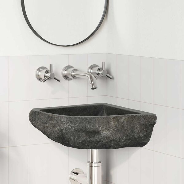 vidaXL Lavabo Gris (30-37) x (30-37) x 12 cm Pierre de Rivi&egrave;re